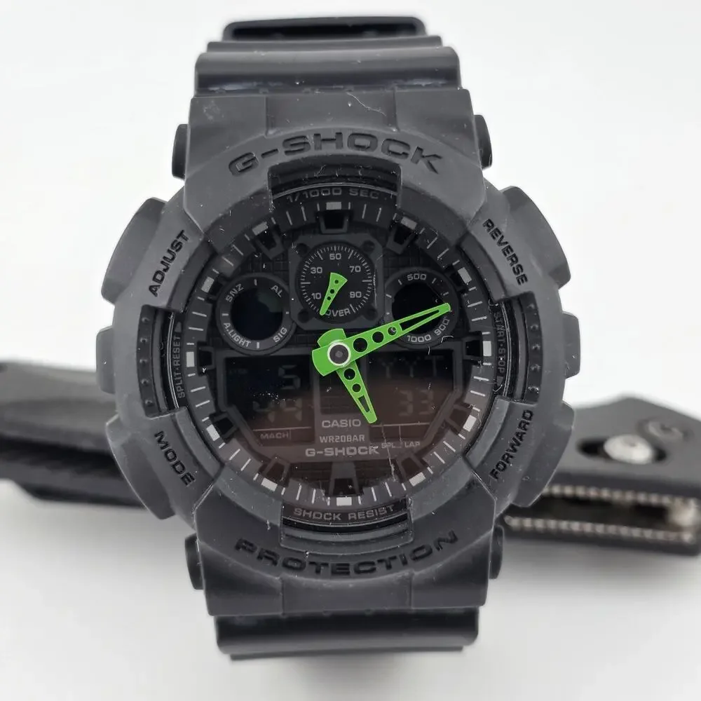 Casio G-Shock GA-100C 5081 Black Green Analog Digital Watch WR20BAR Working